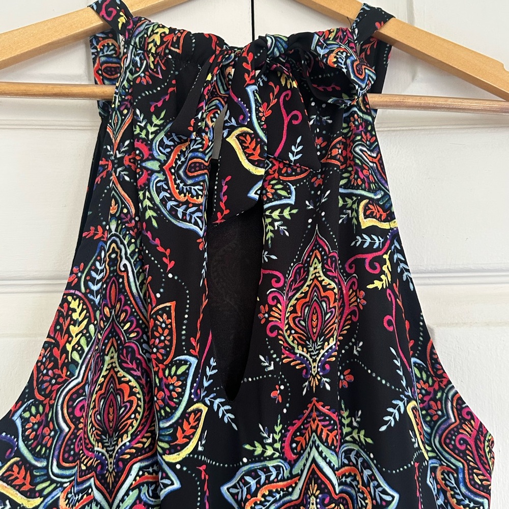 New York & Company Black Paisley Halter Romper with Multicolor Print - Picture 4 of 4
